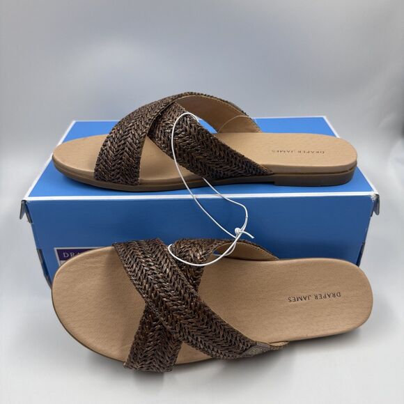 NEW Draper James Women's Size 8 Raffia Cross Strap Slip On Sandals, “Alex” Brown - Picture 1 of 16